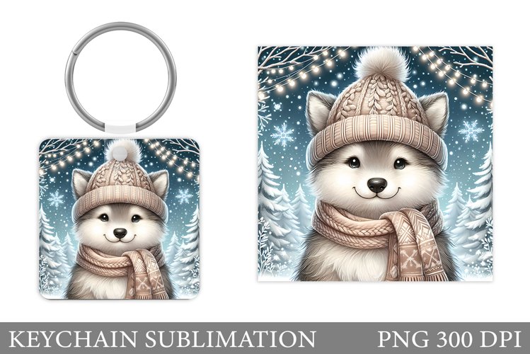 Christmas Wolf Keychain. Christmas Keychain Sublimation example image 1