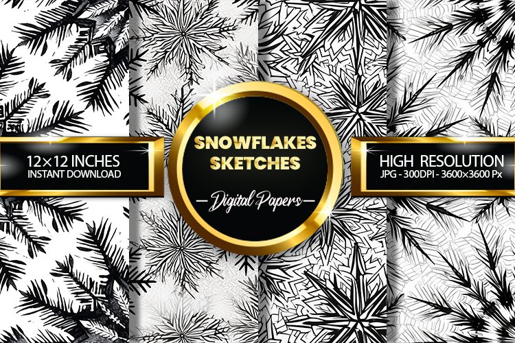 Snowflakes Sketches Digital Papers - 04 Variations