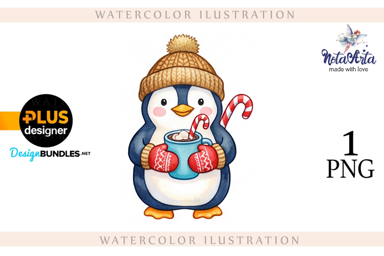 Christmas Penguins in Watercolor Style