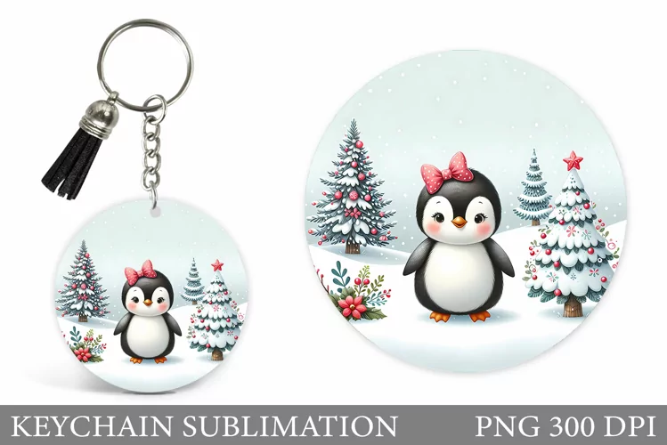 Christmas Penguin Keychain. Christmas Keychain Design