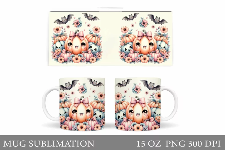 Cute Pumpkin Mug Design. Cute Halloween Mug Sublimation