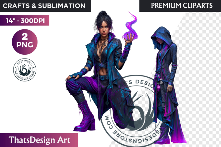 Urban Neon Witch Sublimation Graphics, Cyberpunk PNG
