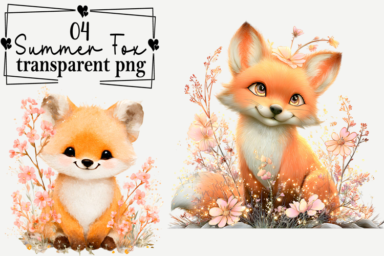 Whimsical Summer Fox Clipart Watercolor PNG
