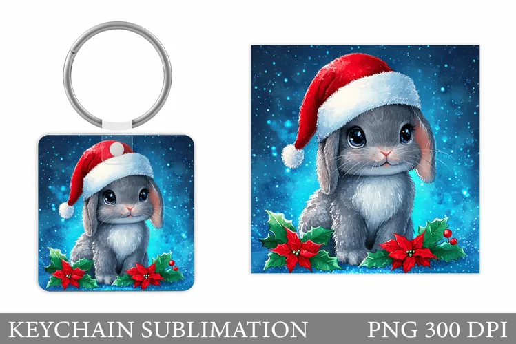 Christmas Bunny Keychain. Christmas Keychain Design