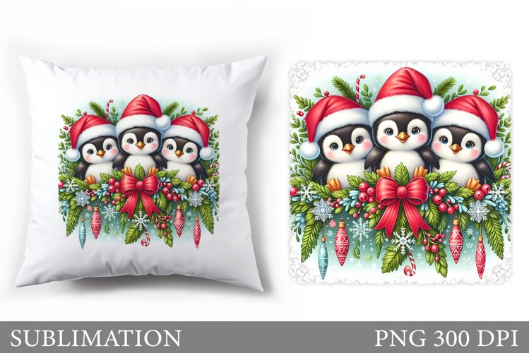 Cute Penguin Pillow Design. Christmas Pillow Sublimation example image 1
