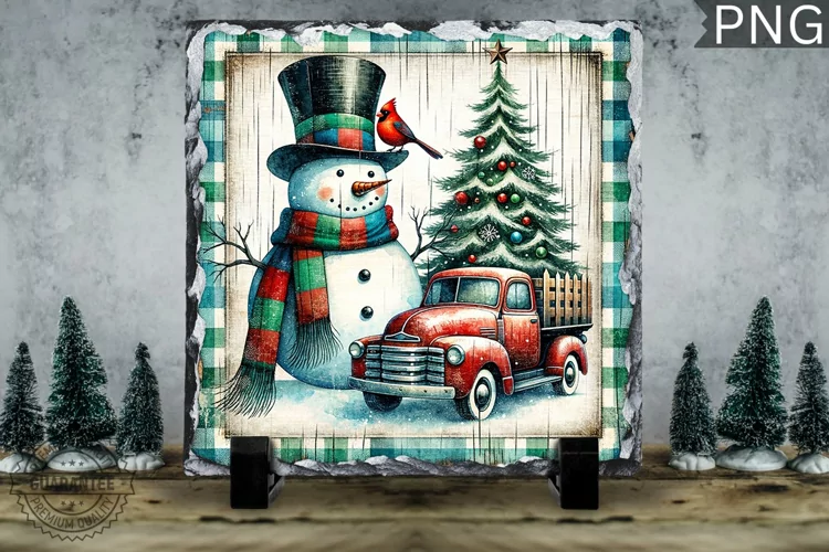 Christmas Snowman, Christmas Square Sublimation Slate Design