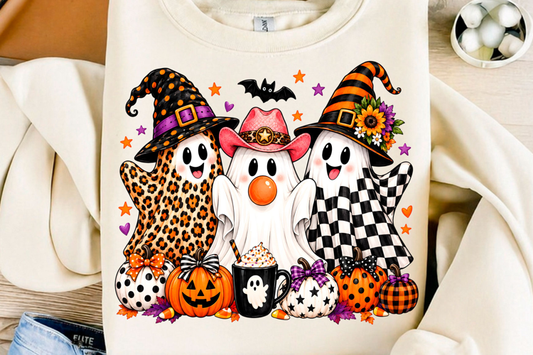 Cute Witch Ghost Trio PNG Girly Halloween Sublimation
