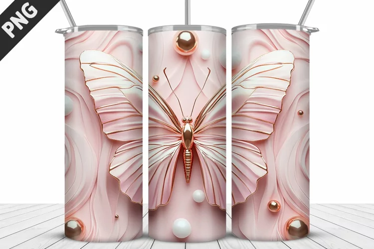 3D Butterfly 20 oz Tumbler Design| Butterfly Flower Tumbler