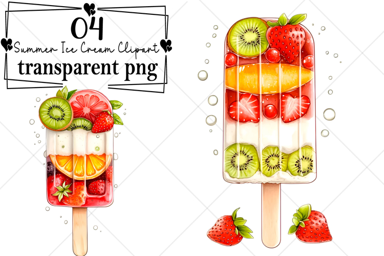 Whimsical Summer Ice Cream Clipart Watercolor PNG