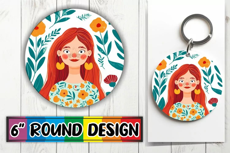 Floral Beauty Portrait Round Design Sublimation PNG