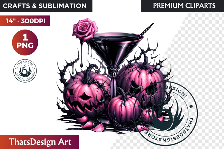 Gothic Halloween Drinks Pink and Black Sublimation clipart