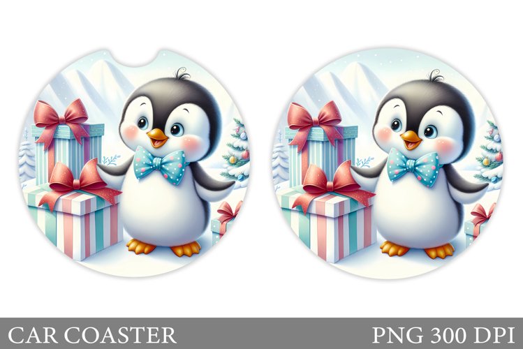 Cute Penguin Car Coaster. Christmas Car Coaster Design example image 1