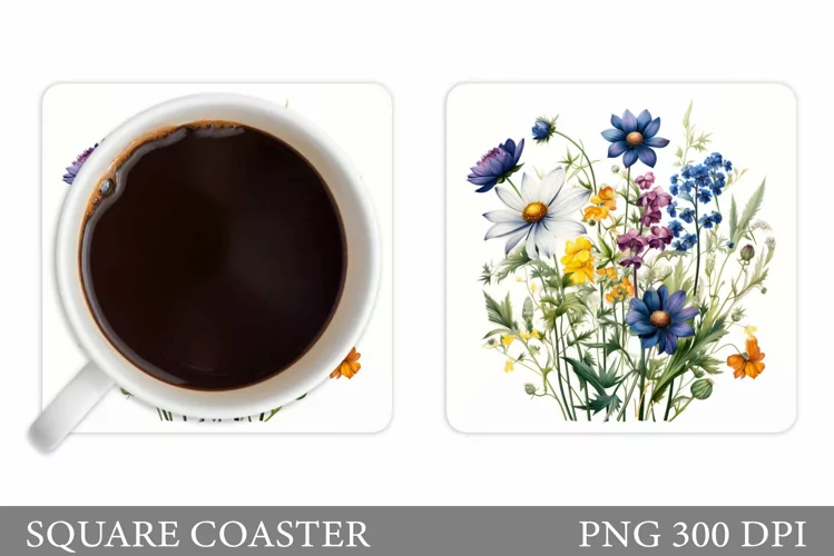 Flowers Coaster Sublimation. Wildflowers Coaster Design