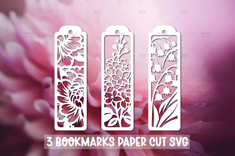 3 Floral Bookmarks Paper cut SVG Laser cut,Cricut,Silhouette