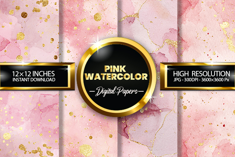 Pink Watercolor Digital Papers - 04 variations