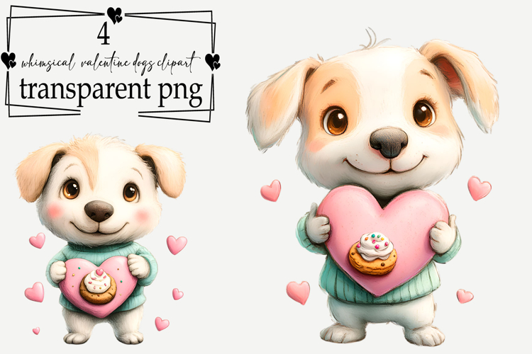 Whimsical Valentine Funny Dogs Clipart Watercolor PNG