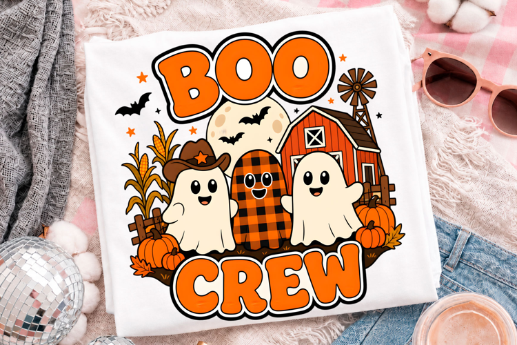 Cute Halloween Ghost Crew With Pumpkin