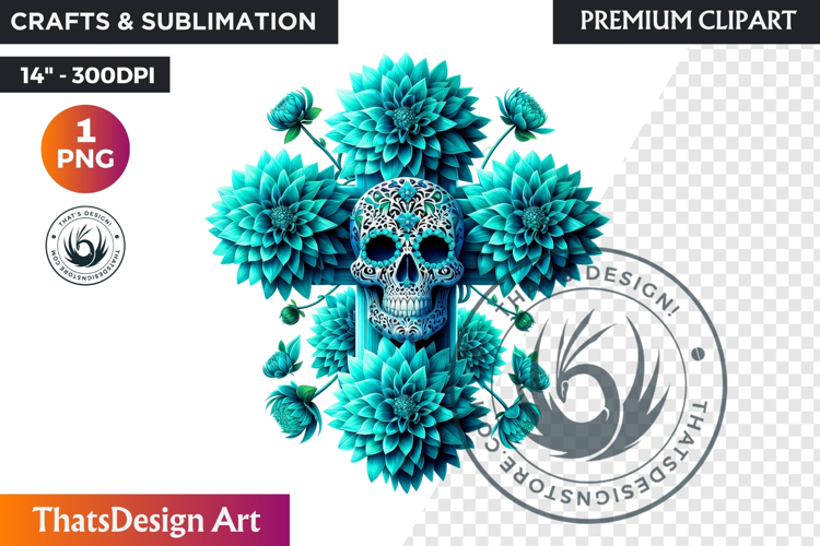 Floral Day of Dead Crosses Clipart Sugar skull PNG catrina