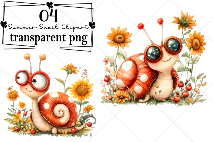 Whimsical Summer Snail Clipart Watercolor PNG