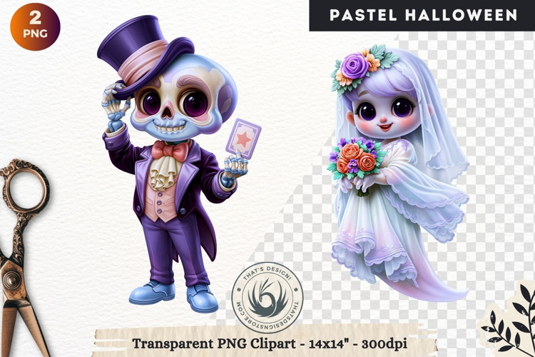Cute Halloween Pastel characters Clipart sublimation