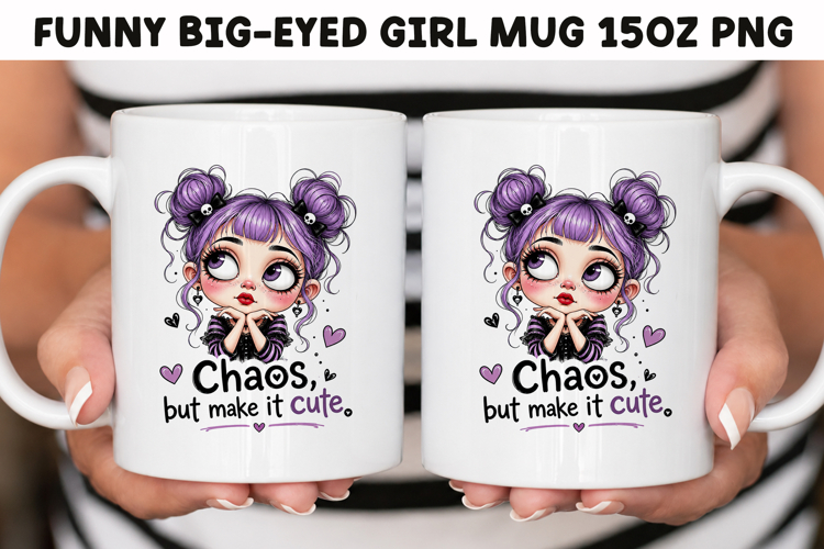 Funny Big-Eyed Girl 15oz Mug Wrap Sublimation PNG.