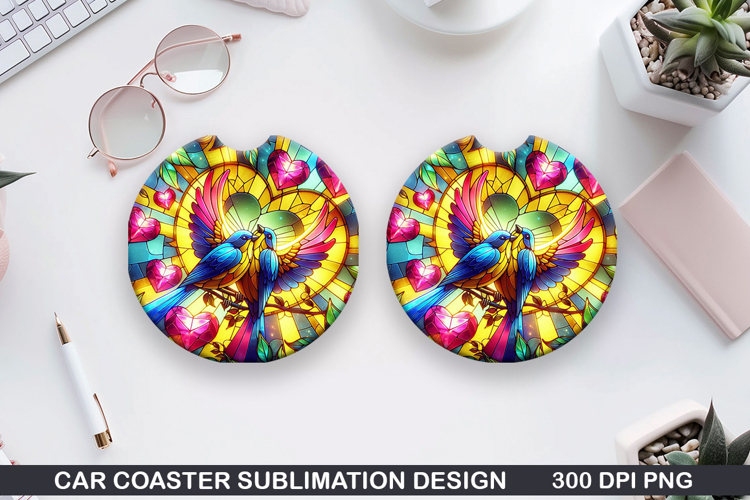 Robin Car coaster sublimation, Valentines Coaster PNG