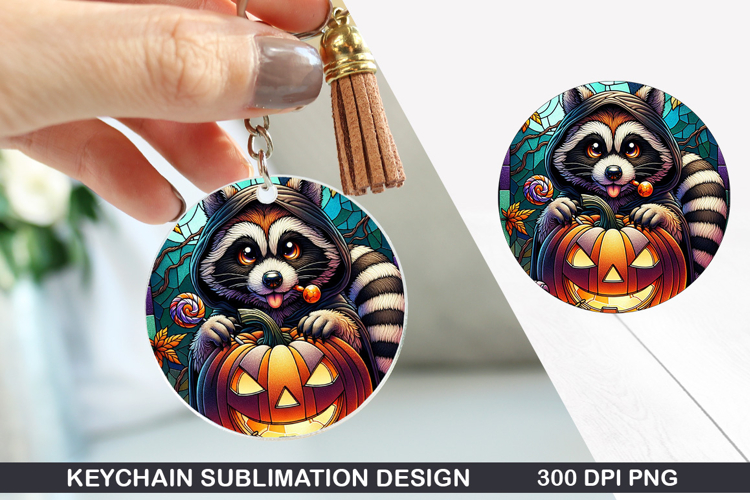 Pumpkin Cat Keychain Sublimation - Halloween Keychain PNG