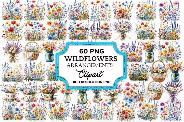 Wildflowers Arrangements Clipart Bundle PNG