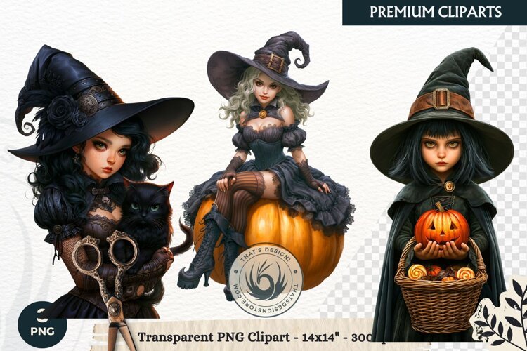 Whimsical Halloween Little Witch Gothic Png Clipart graphic example image 1
