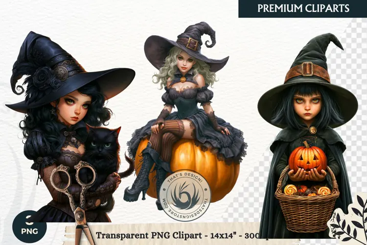Whimsical Halloween Little Witch Gothic Png Clipart graphic