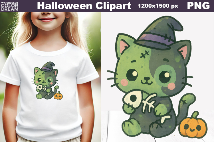 Zombie Cat Halloween Clipart | Cute PNG for Kids Projects