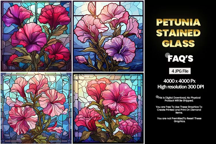 Stained Glass Petunia Square Coaster - 04 Variations