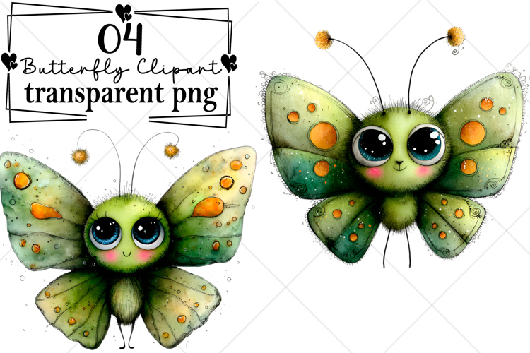 Whimsical Butterfly Flower Clipart Watercolor PNG