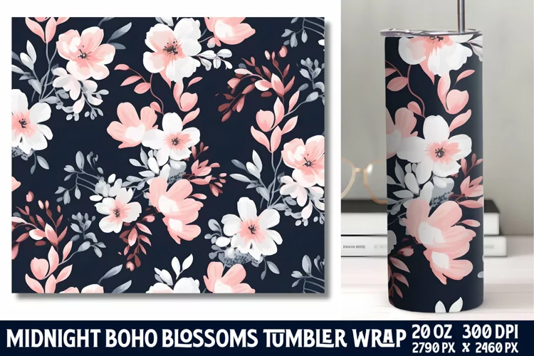 Midnight Flower Tumbler Wrap Sublimation