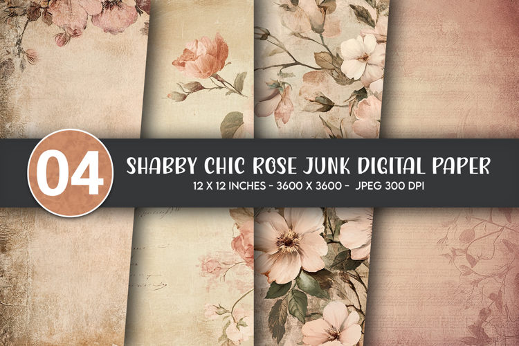 Shabby Chic Rose Junk Digital Paper example image 1