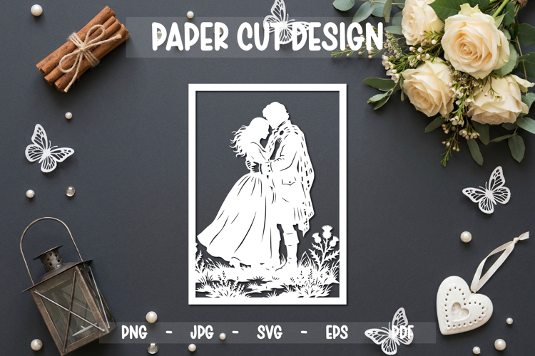 Romantic Couple Paper Cut Card, 5x7 Paper cut
