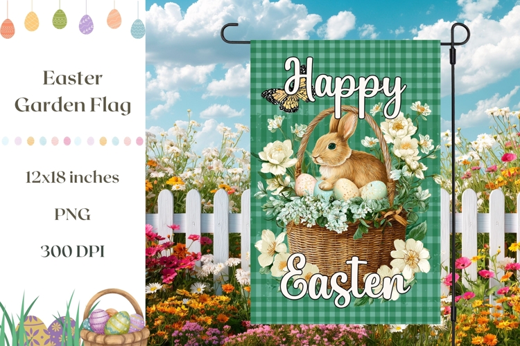 Floral Easter Basket Garden Flag, Happy Easter Garden Flag