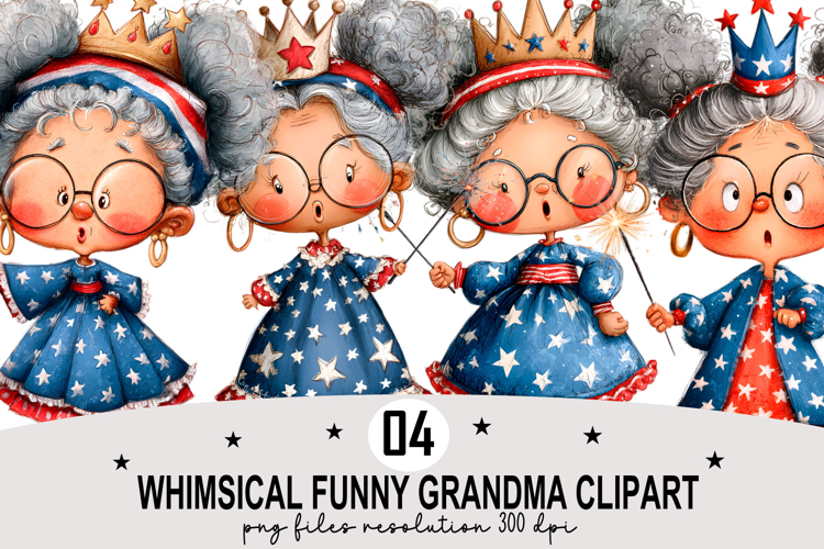whimsical funny grandma clipart Watercolor PNG example image 1