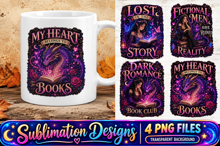 Dark Romance Dragon Book Sublimation PNG