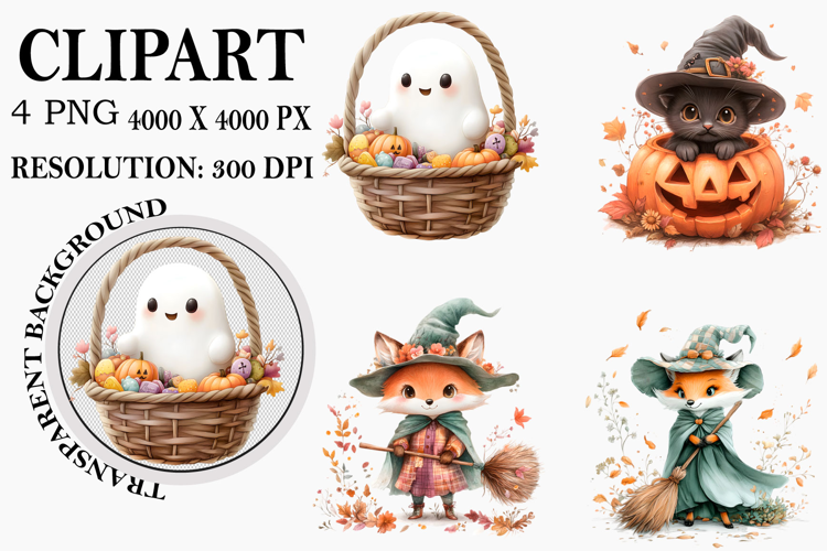 Whimsical Halloween Ghost Clipart Watercolor PNG