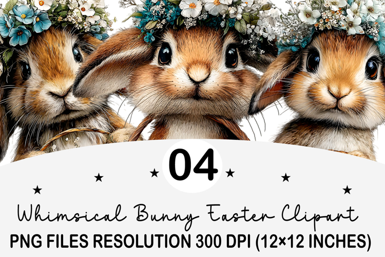 Whimsical Bunny Easter Clipart, Watercolor Easter Bunny PNG