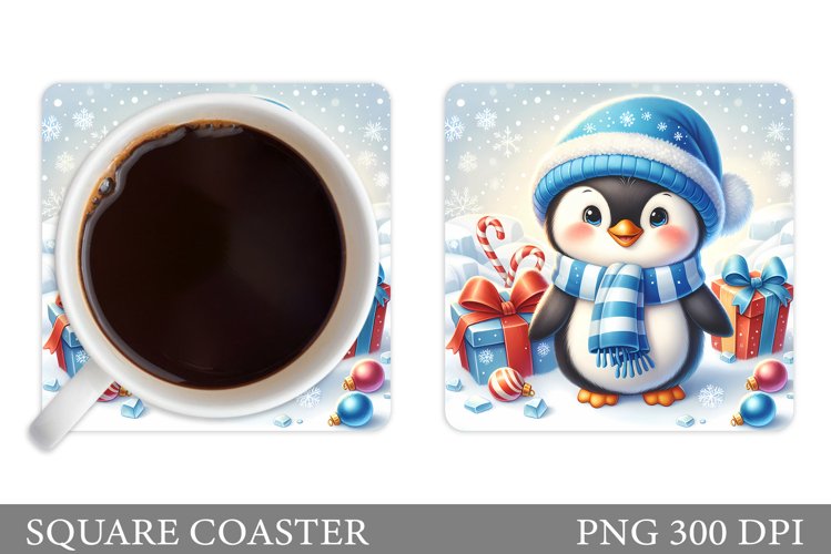 Cute Penguin Coaster Design. Christmas Coaster Sublimation example image 1