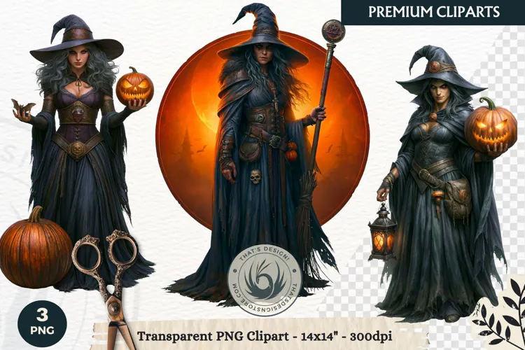 Dark Fantasy Halloween Witches Clipart PNG sublimation