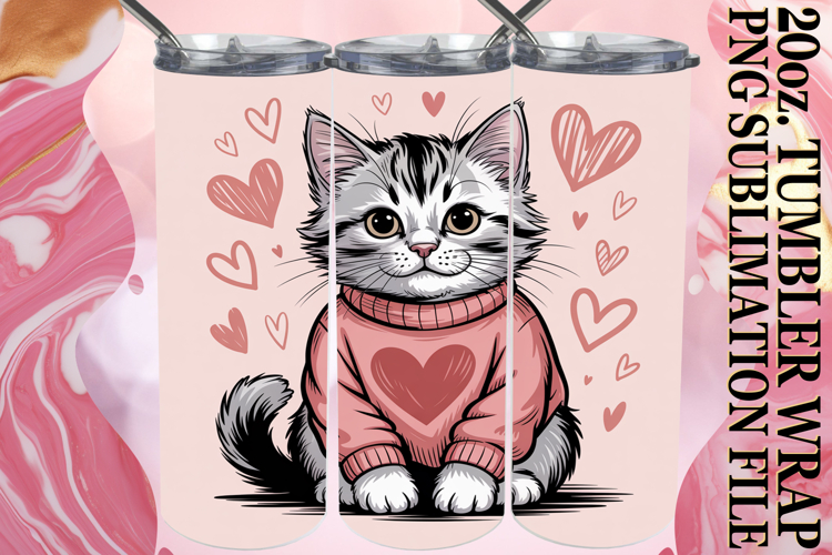 Joyful Nights 20oz tumbler wrap, Valentines Cat