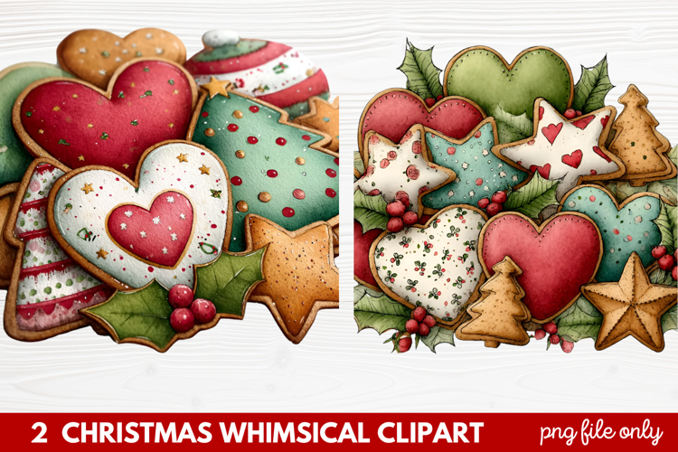 2 Whimsical Christmas Clipart featuring cute holiday charact