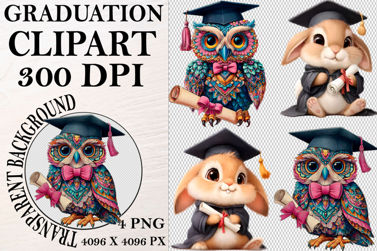 Whimsical Graduation Animal Clipart PNG, Graduation PNG