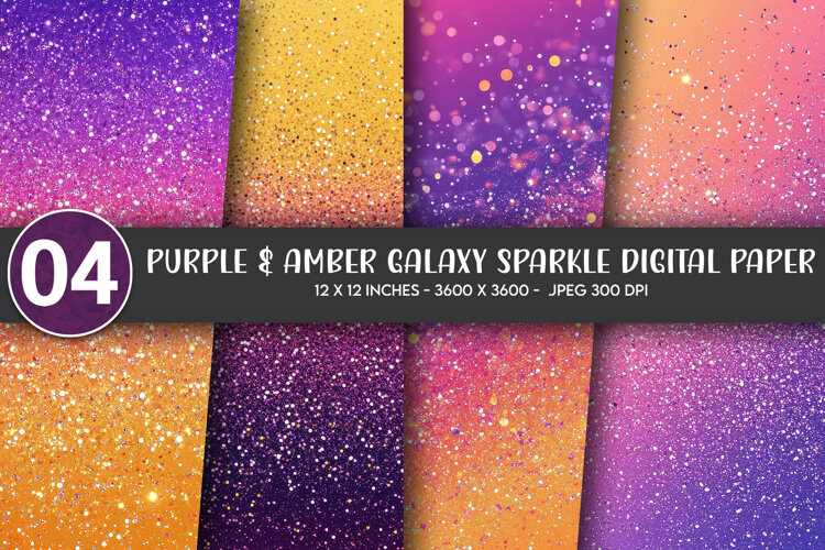Purple & Amber Galaxy Sparkle Digital Paper example image 1