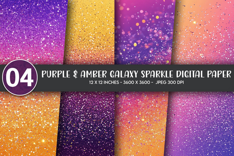 Purple & Amber Galaxy Sparkle Digital Paper