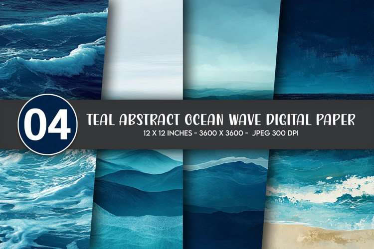 Teal Abstract Ocean Wave Digital Paper example image 1