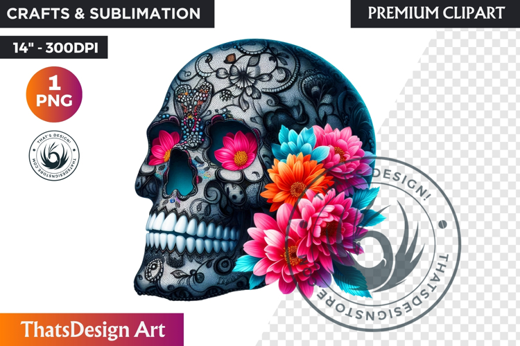 Floral Sugar Skull Day of the Dead Clipart, dia de muertos